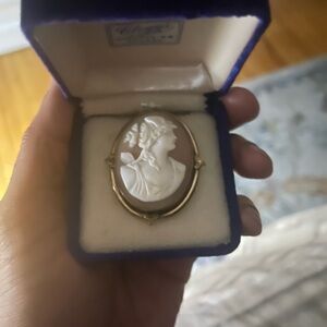Vintage Gold and White Cameo Brooch